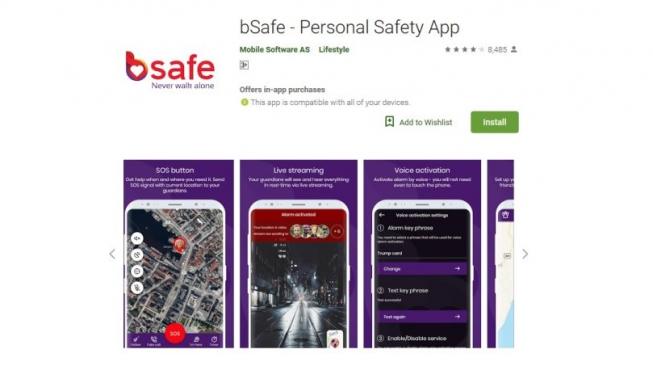 Aplikasi keamanan, bSafe. [Google Play Store]