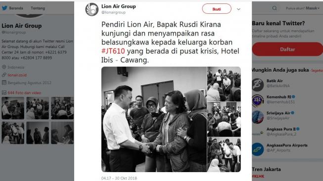 Akun medsos Lion Air. [Twitter]