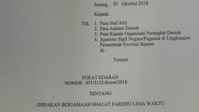 Gubernur Banten Larang ASN Kerja Saat Waktu Salat