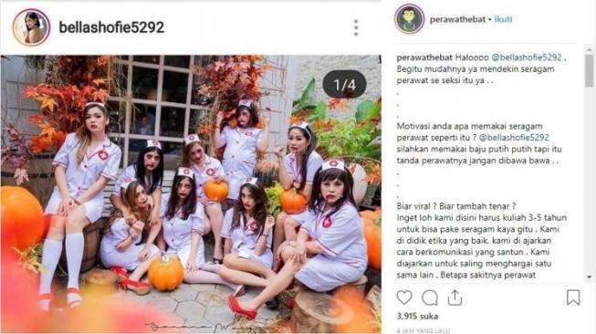 Bella Shofie dan kawan-kawannya mengenakan kostum perawat saat merayakan Halloween. (Instagram Bella Shofie)