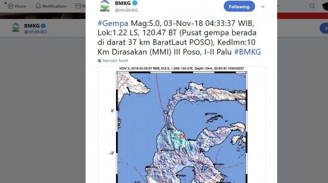 Gempa 5 Skala Richter Guncang Poso dan Palu