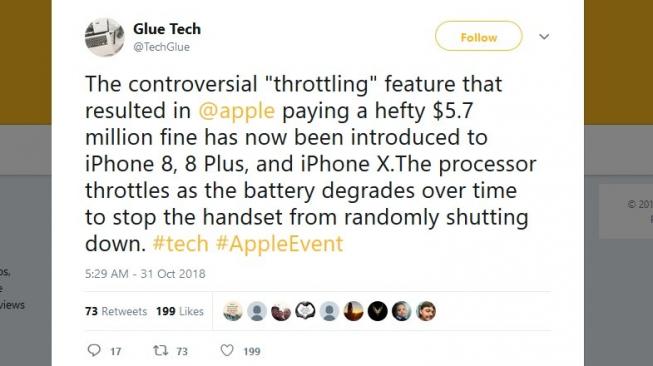 iPhone 8 dan iPhone X melambat. [Twitter]