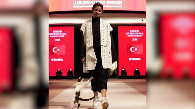 Aksi Kucing yang Cakar Model di Atas Catwalk