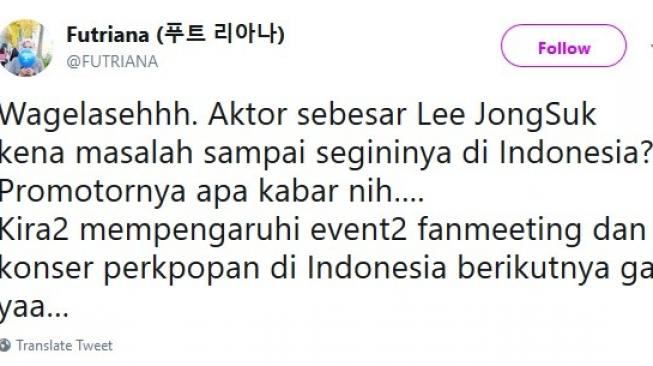 Cuitan warganet soal Lee Jong Suk dideportasi. [Twitter] 