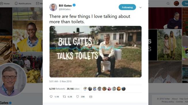 Postingan Bill Gates membangun toilet masa depan. [Twitter]