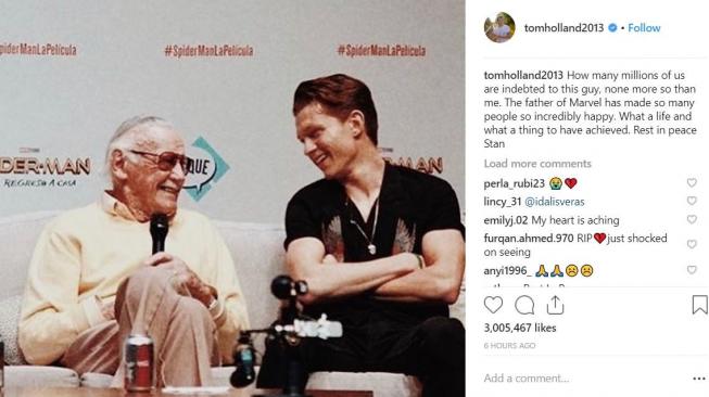 Duka pemain Marvel pada kematian Stan Lee. [instagram/tomholland2013]