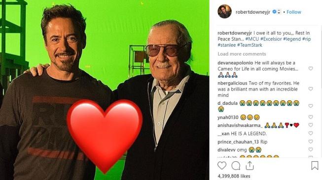 Duka pemain Marvel pada kematian Stan Lee. [instagram/robertdowneyjr]