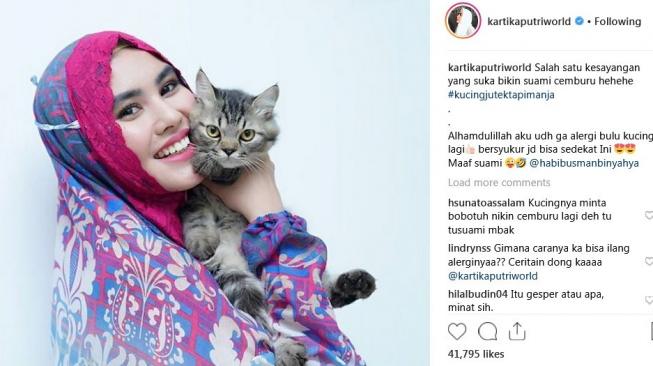 Kartika Putri bersama kucing kesayangan. (Instagram Kartika Putri)