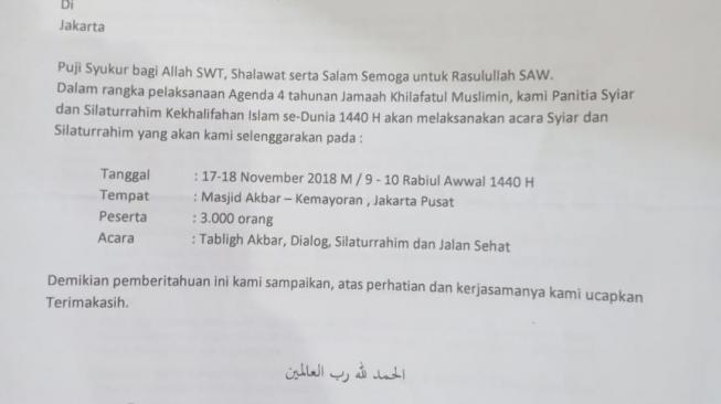 Ditolak di Bogor, Acara Kekhalifahan Islam Digelar di Kemayoran