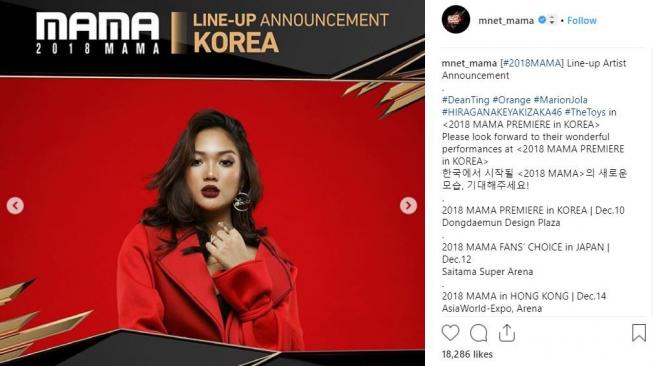 Marion Jola termasuk pengisi acara MAMA 2018. [instagram/mnet_mama]