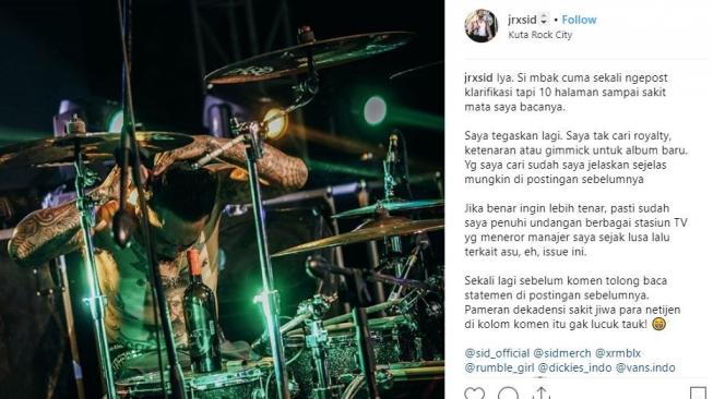 Sindiran Jerinx SID terhadap Via Vallen dan penggemarnya. [instagram/jrxsid]