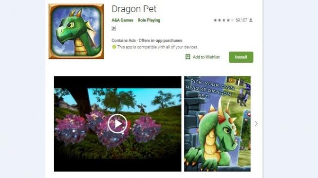 Permainan mirip Tamagochi, Dragon Pet. [Google Play Store]