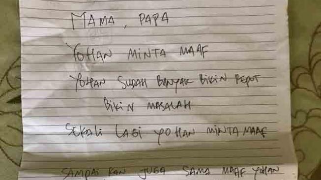 Gantung Diri di Jendela Kamar, Yohan Tulis Surat Permintaan Maaf