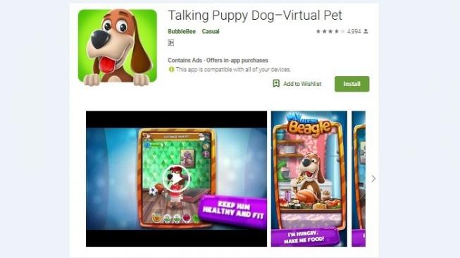 Permainan mirip Tamagochi, Talking Puppy Dog. [Google Play Store]