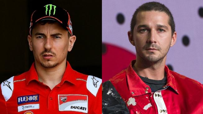 Kolase foto Jorge Lorenzo dan Shia LaBeouf. [AFP/Manan Vatsyayana/Valerie Macon]