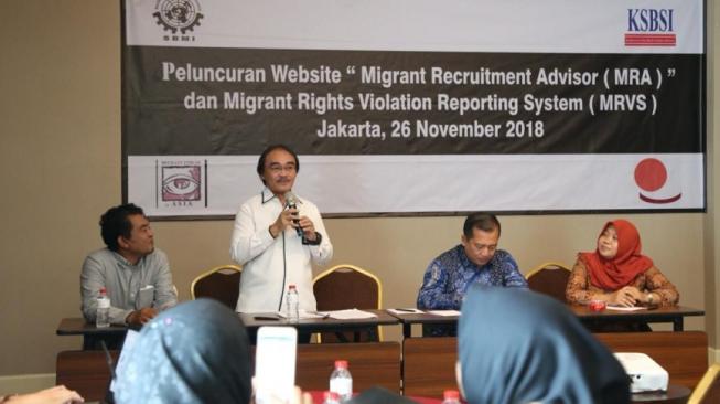 Peluncuran website "Migrant Recruitment Advisor (MRA)" dan "Migrant Rights Violation Reporting System (MRVS)" yang bisa dimanfaatkan oleh pekerja migran. (Dok: Kemnaker) 