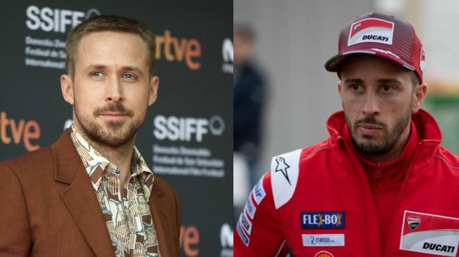 Kolase foto Ryan Gosling dan Andrea Dovizioso. [AFP/Ander Gillenea/Martin Bureau]