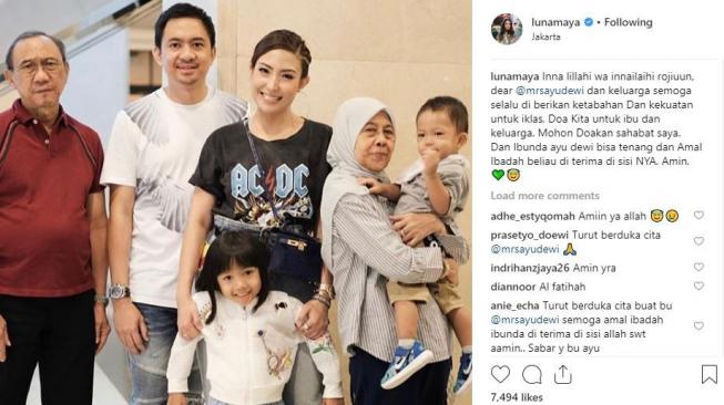 Luna Maya ikut berbelasungkawa atas meninggalnya ibunda Ayu Dewi. [instagram/lunamaya]