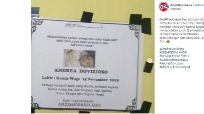 Bayi yang dinamai Andrea Dovizioso ini berdarah Indonesia [Facebook: Adi Lusitania].