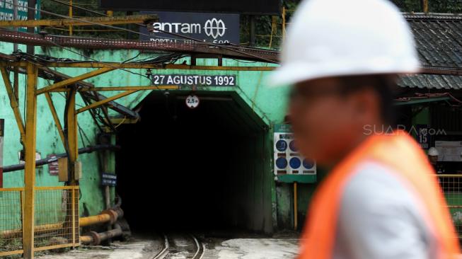 Pekerja tambang emas PT Antam Tbk beraktifitas di pertambangan emas Pongkor, Bogor, Jawa Barat, Jumat (30/11). [Suara.com/Muhaimin A Untung]