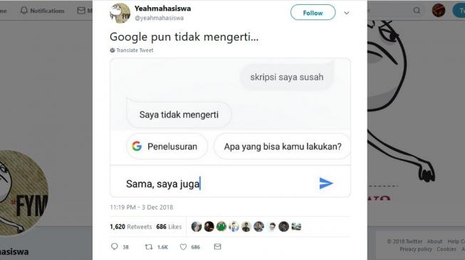 Postingan warganet gunakan Google Assistant. [Twitter]