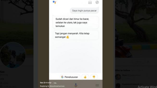 Postingan warganet gunakan Google Assistant. [Twitter]