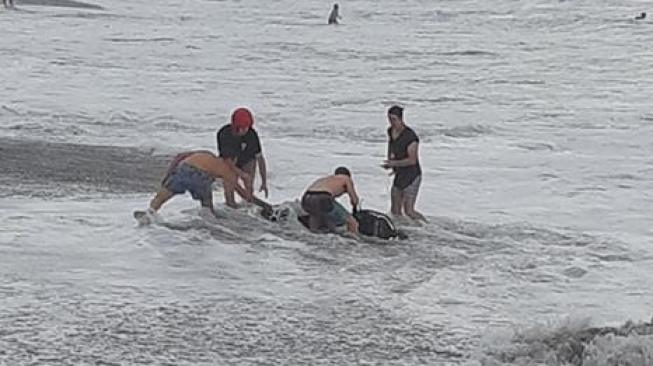 Kelakuan nggak banget bule di Pantai Berawa, Bali.