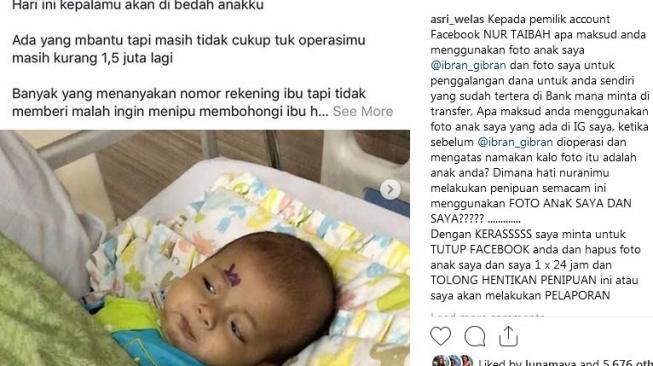 Foto anak Asri Welas dicatut untuk penipuan. (Instagram)