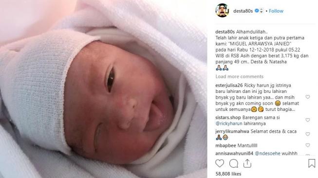 Desta dan Natasha Rizky dikaruniai anak ketiga. (Instagram/@desta80s)