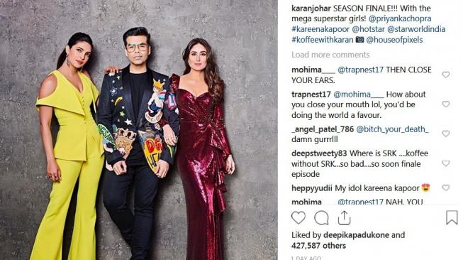 Kareena Kapoor dan Priyanka Chopra jadi bintang tamu Koffee with Karan. (Instagram Karan Johar)