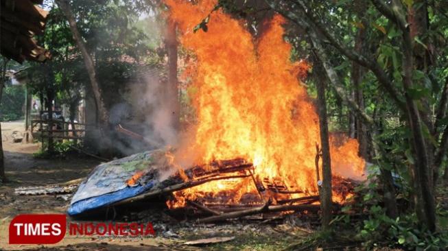 Bilik di Kampung Narkoba Dibakar Polisi