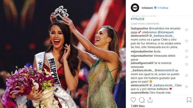 Catriona Gray terpilih menjadi Miss Universe 2018. (Instagram @tntlatam)