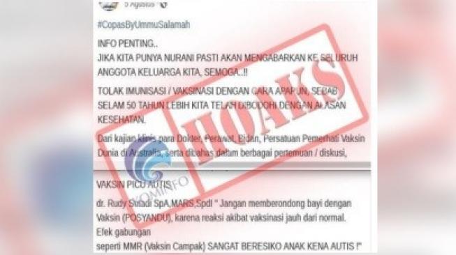 Konspirasi imunisasi dan vaksin hoaks. [Kominfo]