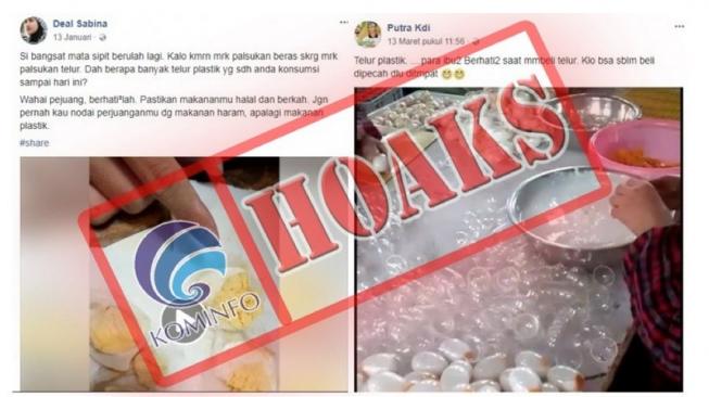 Telur palsu dan plastik hoaks. [Kominfo]