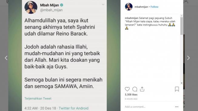 Mbah Mijan yakin Syahrini dan Reino Barack sudah bertunangan. [instagram/mbahmijan]