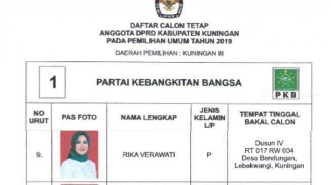 Caleg PKB Dapil III Rika Verawati dibekuk polisi di Jalan Raya Cirebon – Kuningan, Desa Talun, Kecamatan Talun, Kabupaten Cirebon, dalam Operasi Antik 2018 pada awal bulan Desember. [dok.polisi]