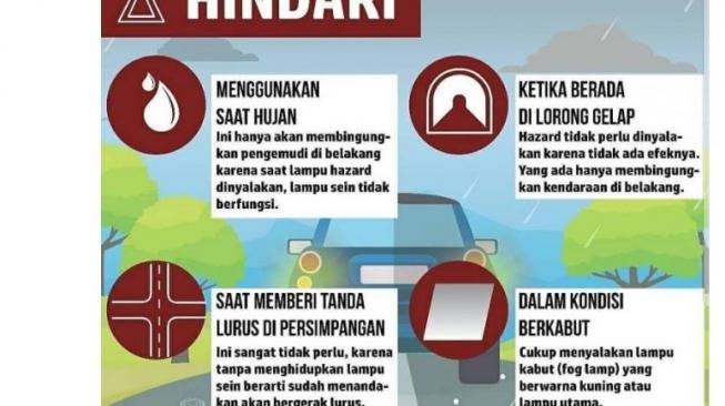 Yang tidak boleh dilakukan dengan lampu darurat [Facebook: RTMC Polda Jabar].