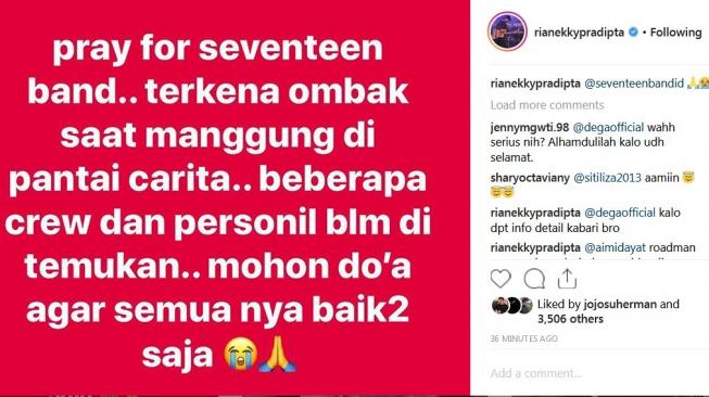 Rian D'Masiv mengumumkan kabar soal band Seventeen. (Instagram)