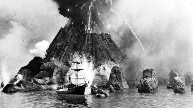 Ilustrasi - Letusan Gunung Krakatau tahun 1883. [Berbeel; 1887]