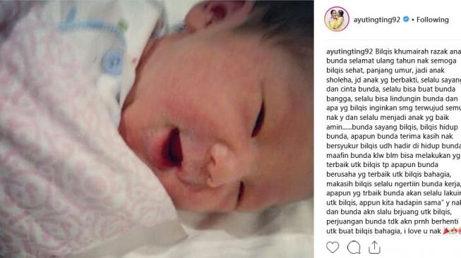 Ayu Ting Ting mengunggah kalimat mengharukan di ultah ke-5 putrinya, Bilqis. (Instagram)