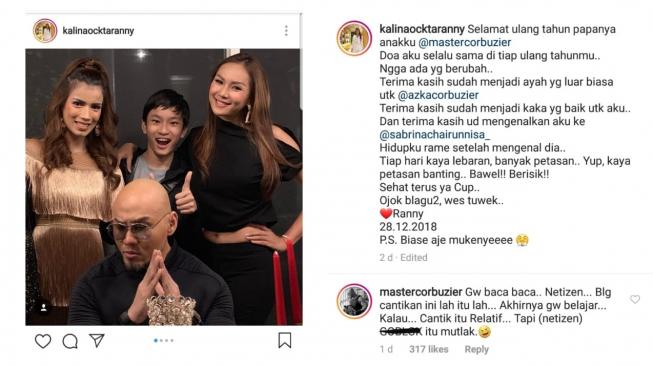 Jawaban menohok Deddy Corbuzier saat mantan istri dibilang lebih cantik dari pacar. [instagram/kalinaocktaranny]