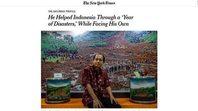 Sosok inspiratif, perjuangan Sutopo Purwo Nugroho sebagai jubir BNPB sembari melawan kanker diliput New York Times. (Screenshot/NYTimes.com)