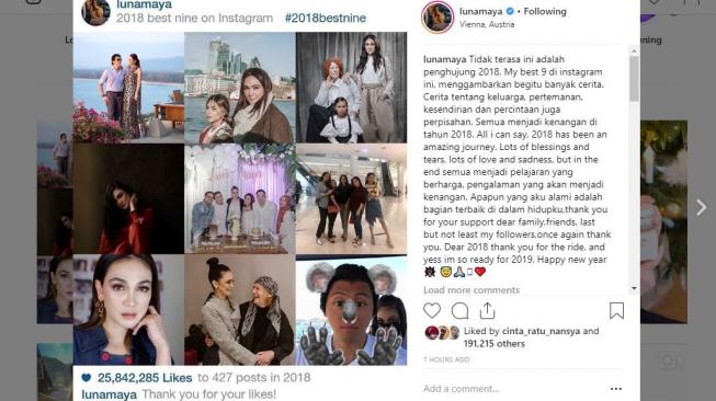 Masih ada Reino Barack di best nine Instagram Luna Maya. [instagram/lunamaya]