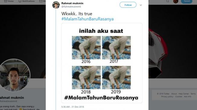 Tagar #MalamTahunBaruRasanya ramaikan Twitter. [Twitter]