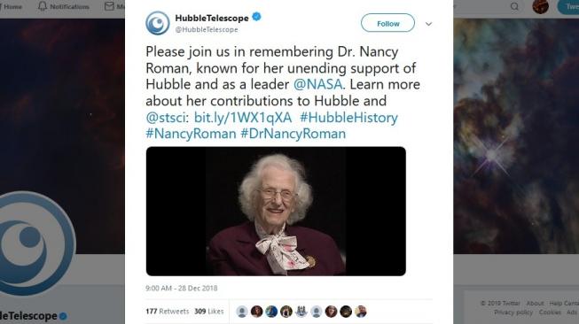 Dr Nancy Grace Roman, Bunda Hubble NASA. [Twitter]