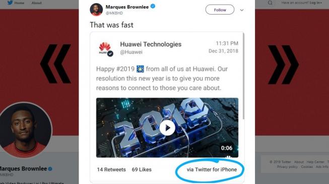 Tercyduk, Huawei Ucapkan Selamat Tahun Baru via iPhone!