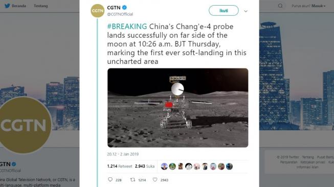 Cina Sukses Daratkan Chang'e-4 di Daerah Belum Tersentuh