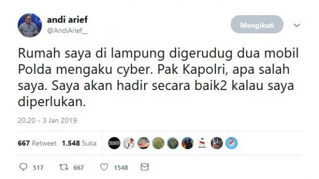 Andi Arief Berkicau Rumahnya Digeruduk, Mabes Polri: Ngapain Digerebek?