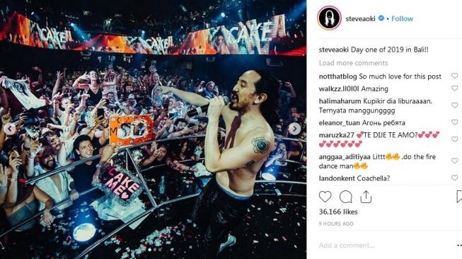 Penampilan Steve Aoki di Bali. (Instagram Steve Aoki)