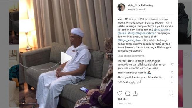 Kabar Ustaz Arifin Ilham meninggal dunia hanya hoax. [instagram/alvin_411]